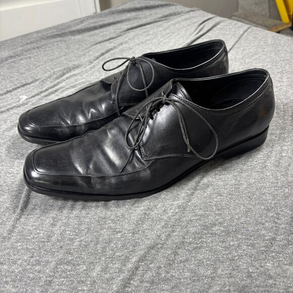 PRADA Oxford Dress Shoes Men\'s 9 Black Leather Square Apron Toe Derby Lace Up main image 9